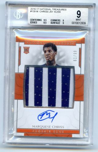 2016 - 17 Panini National Treasures Rpa Jersey Patch Auto Bgs 9 Marquese Chriss