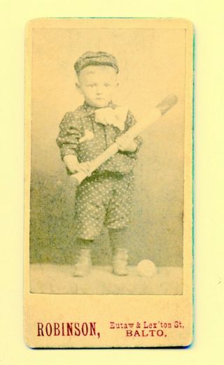 19th Century Child W/ Baseball & Bat Cdv Carte De Visite By Wilbert Robinson