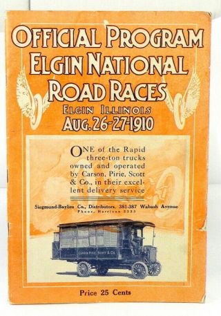 Official 1910 Program Elgin National Road Races,  Elgin,  Ill. ,  August 26 - 27 1910