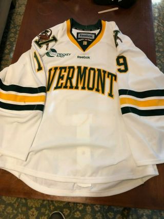 Vermont Home Hockey Jersey Tie - Up 19 Privitera Reebok Sz54 Worn 16 - 18 Awesome