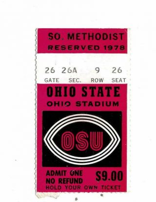1978 Smu Mustangs Vs Ohio State Buckeyes College Football Ticket Stub
