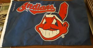 Vintage 1995 Cleveland Indians Flag On Stick Chief Wahoo