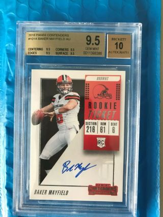 2018 Panini Contenders Baker Mayfield Rookie Ticket Auto Bgs 9.  5/10