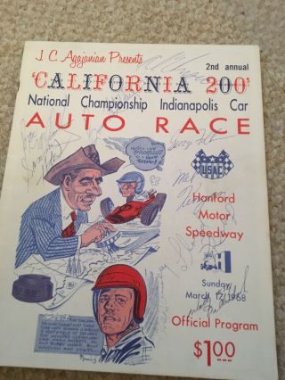 1968 Hanford Motor Speedway California 200 Indy Car Racing Program Autographed