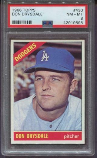 1966 Topps Don Drysdale Hof 430 - Los Angeles Dodgers - Psa 8 Nm - Mt
