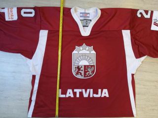 2008 IIHF Latvia Latvija Gameworn Ice Hockey Jersey Shirt Tackla Goalie XXL 20 8