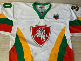 IIHF LITHUANIA Game Worn Ice Hockey Lietuva Jersey Shirt Tackla Goalie XL 30 6
