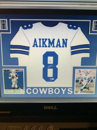 Troy Aikman Signed Cowboys 35x43 Custom Framed Jersey Jsa & Aikman Hologram