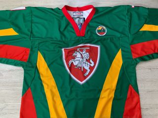 IIHF LITHUANIA Game Worn Ice Hockey Lietuva Jersey Shirt Tackla Goalie L 1 6