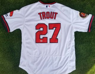 Angels Mike Trout Signed White Throw Back Jersey With Psa And Hologram