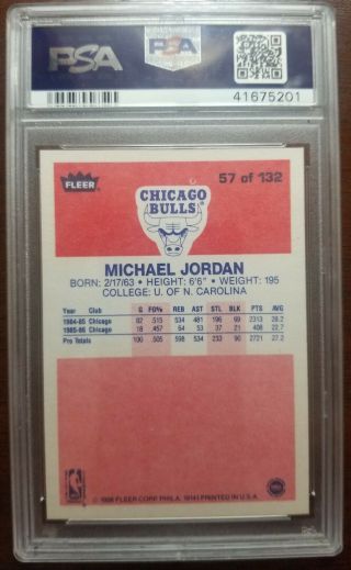 1986 Fleer Michael Jordan 57 Basketball Card PSA 8 ROOKIE RC 3