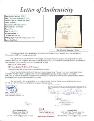 Mel Ott Bill Terry Signed Autographed 2x3.  5 Album Page JSA 2