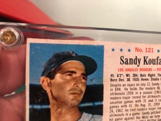 1963 Post Cereal Baseball Card 121 Sandy Koufax Los Angeles Dodgers 3