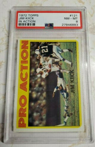 1972 Topps Football,  Jim Kiick In Action,  Dolphins,  121,  Psa 8 Nm -