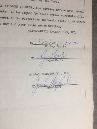 Mickey Mantle Roger Maris Autographed/signed Contract.  York Yankees.  History