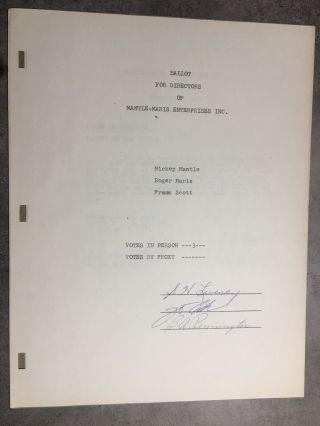 Mickey Mantle Roger Maris Autographed/Signed Contract.  York Yankees.  History 7