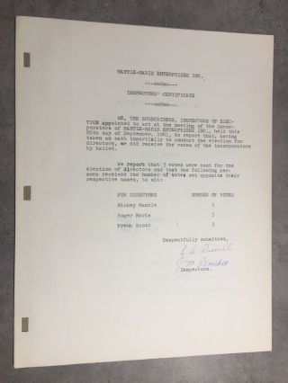 Mickey Mantle Roger Maris Autographed/Signed Contract.  York Yankees.  History 8