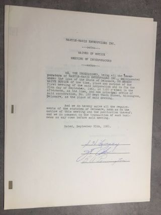 Mickey Mantle Roger Maris Autographed/Signed Contract.  York Yankees.  History 9