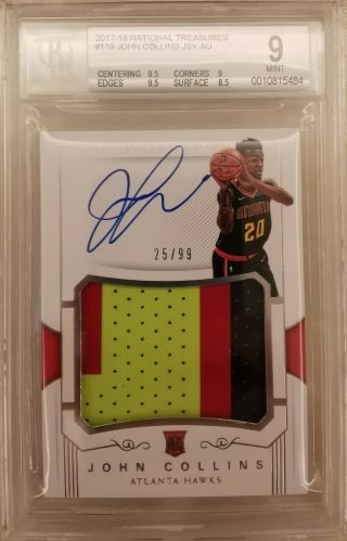 2017 - 18 National Treasures John Collins Rookie Patch Auto Rpa 25/99 Rc Bgs9/10