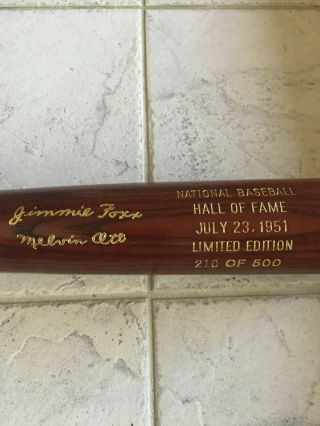 1951 National Baseball Hall Of Fame Commemorative Bat Jimmie Fox Mel Ott 210/500