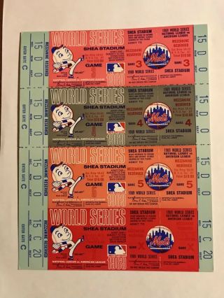 Full Uncut Sheet Proof Tickets 1969 World Series Games 3 - 4 - 5 - X Shea Sta Ny Mets