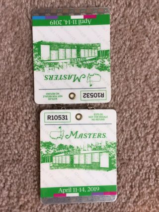 Two Master’s Badges Golf Tournament Sequential Numbers Tiger Woods Winner 2019