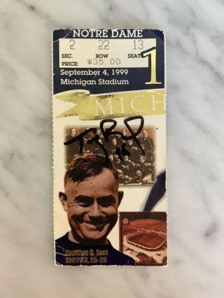 Tom Brady Signed Autograph Ticket Michigan Vs.  Notre Dame 1999 Authentic