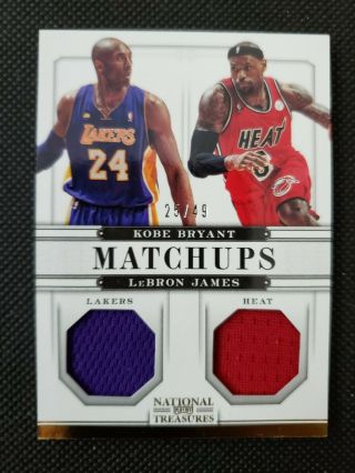 Lebron James / Kobe Bryant 2012 - 13 National Treasures Matchups Sp Jersey 25/49