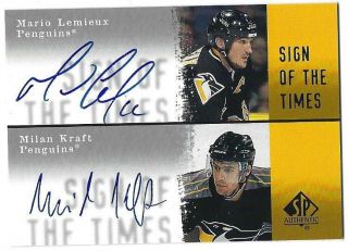 2000 - 01 Spa Sign Of The Times Dual Autograph: Mario Lemieux Milan Kraft Penguins