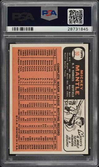 1966 Topps Mickey Mantle 50 PSA 8.  5 NM - MT,  (PWCC) 2