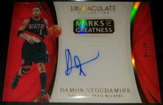 Damon Stoudamire 2017 - 18 Immaculate Marks Of Greatness On Card Auto (