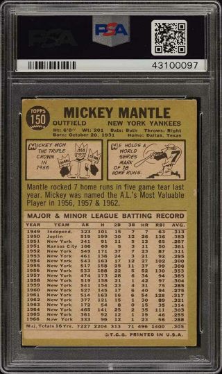 1967 Topps Mickey Mantle 150 PSA 4.  5 VGEX,  (PWCC) 2