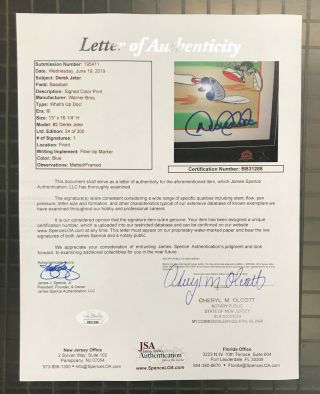 Derek Jeter Signed 13x16 Looney Tunes Print AUTO Framed 20x22 JSA LOA Yankees 3