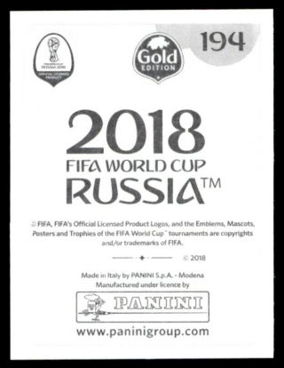 Panini World Cup 2018 (SWISS GOLD VERSION) Hugo Lloris (France) No.  194 2