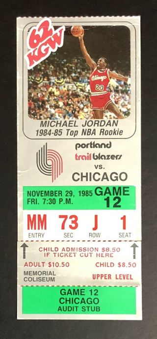 1984 - 85 Chicago Bulls / Michael Jordan Ticket Stub 11/29/85