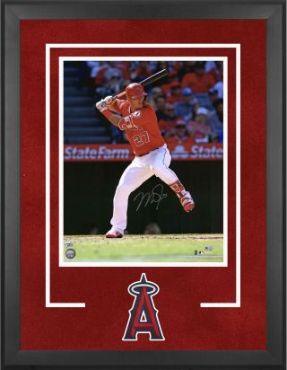 Mike Trout Los Angeles Angels Deluxe Framed Signed 16 " X 20 " Red Hitting Photo
