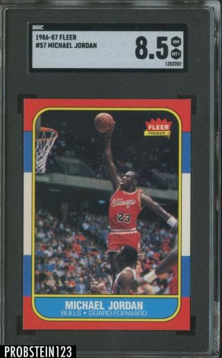 1986 Fleer 57 Michael Jordan Bulls Rc Rookie Hof Sgc 8.  5 " Well Centered "