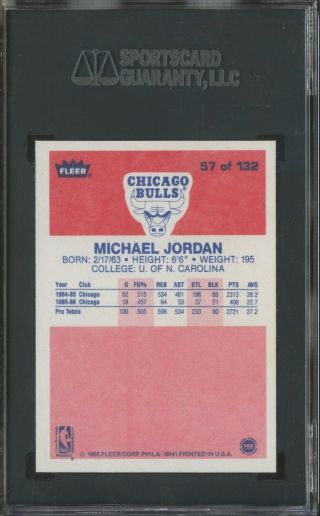 1986 Fleer 57 Michael Jordan Bulls RC Rookie HOF SGC 8.  5 