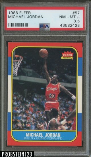 1986 Fleer 57 Michael Jordan Chicago Bulls Rc Rookie Hof Psa 8.  5 Looks Nicer