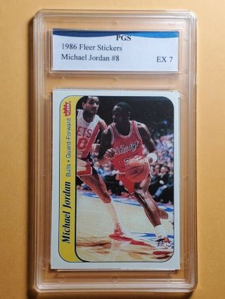 1986 - 87 Fleer Sticker 8 Michael Jordan Grade Ex 7 Chicago Bulls