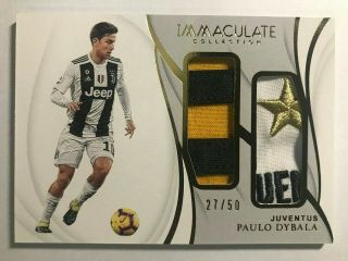 2018 - 19 Panini Immaculate Soccer Jumbo Dual Patch Paulo Dybala - Juventus 27/50