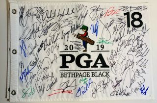2019 Pga Championship Field Signed Golf Flag Bethpage Brooks Koepka Spieth