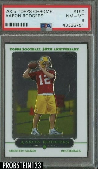 2005 Topps Chrome 190 Aaron Rodgers Packers Rc Rookie Psa 8 Nm - Mt