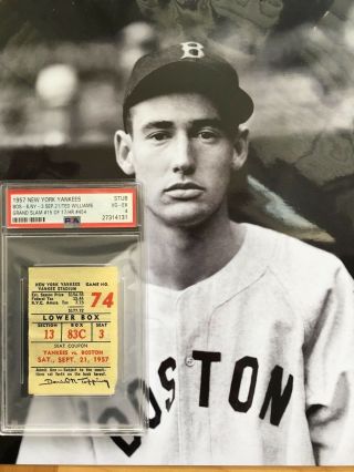 1957 York Yankees Boston Red Sox Ticket Ted Williams Grand Slam Hr 454