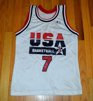 Vtg Champion Olympic Usa Basketball Dream Team Bird 7 Jersey Youth Size Med