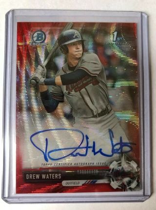2017 Bowman Chrome Drew Waters Auto Red Refractor 1/5 Rookie Rc Atlanta Braves
