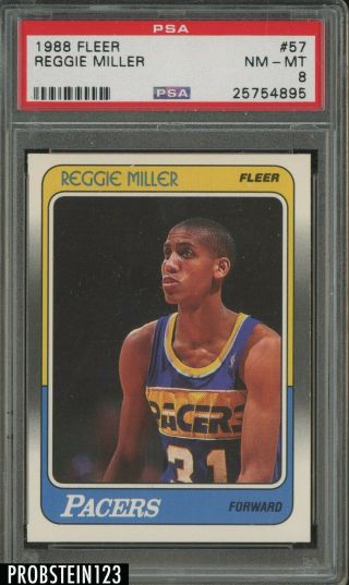 1988 Fleer Basketball 57 Reggie Miller Indiana Pacers Rc Rookie Hof Psa 8 Nm - Mt