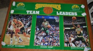 Rare Seattle Supersonics Team Leaders Poster 1994 Gary Payton,  Shawn Kemp,  D.  S.