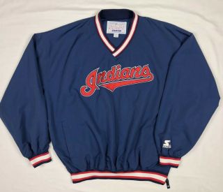 Vtg 90s Starter Cleveland Indians Mens Pullover Windbreaker Jacket Sz Large