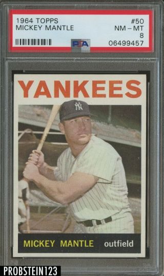 1964 Topps 50 Mickey Mantle York Yankees Hof Centered Psa 8 " Looks "